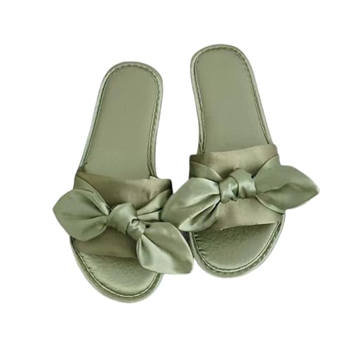 BTCHING Zapatillas novia Zapatillas Para Novios Zapatillas De Fiesta En Casa Pareja Zapatos Planos De Boda Para Mujeres Zapatillas De Regalo Para Mujeres-mujeres Verdes Satén-35-36