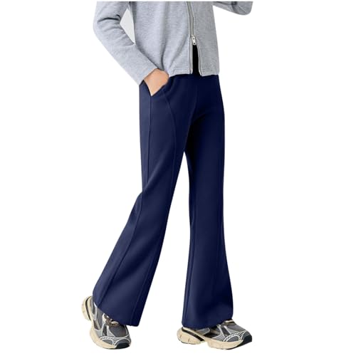 gsatuba Girls Fashion Sweatpants Cotton Elastic High Waisted Flared Bell Bottom Pants Cozy Soft Kids Workout Athletic Joggers Navy Clothes Kids Size 9 Years