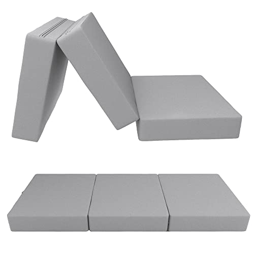 POKAR Colchón Plegable Impermeable para Coche, Cama para Invitados Camping Cuna de Viaje 80 x 195 x 15 cm, Gris