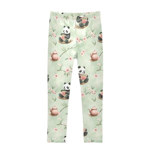 ALAZA Girls' Leggings Children's Yoga Pants Skinny Printed Dance Panda Drinking Tea Comfortable 4T