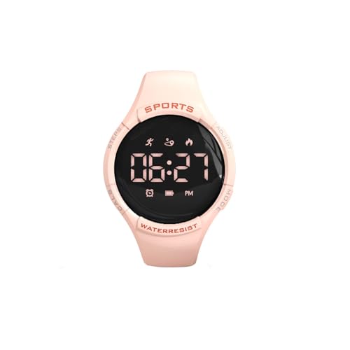 Reloj digital infantil IP67 reloj de ojo cronómetro podómetro caminar adolescente mujer no conectado con alarma deportiva con correa de silicona, rosa, correa