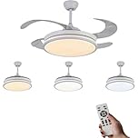Mi Ko Mi Ka Ventilador de techo 36W Blanco de Luz con Mando a Distancia -Motor DC Eficiente y Silencioso, 3 tonalidades, aspas desplegables, 6 velocidades, control remoto (8831)