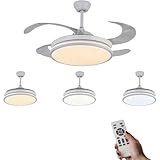 Mi Ko Mi Ka Ventilador de techo 36W Blanco de Luz con Mando a Distancia -Motor DC Eficiente y Silencioso, 3 tonalidades, aspas desplegables, 6 velocidades, control remoto (8831)