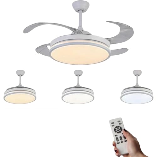 Mi Ko Mi Ka Ventilador de techo 36W Blanco de Luz con Mando a Distancia -Motor DC Eficiente y Silencioso, 3 tonalidades, aspas desplegables, 6 velocidades, control remoto (8831)