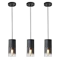LINSEEDS 3-Pack Black Pendant Light Fixtures, Adjustable Modern Pendant Lights for Kitchen Island, Industrial Glass Pendant Lights for Dining Table Hallway Bedroom Living Room