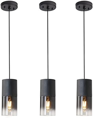 LINSEEDS 3-Pack Black Pendant Light Fixtures, Adjustable Modern Pendant Lights for Kitchen Island, Industrial Glass Pendant Lights for Dining Table Hallway Bedroom Living Room
