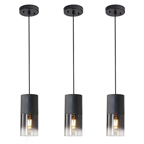 LINSEEDS 3-Pack Black Pendant Light Fixtures, Adjustable Modern Pendant Lights for Kitchen Island, Industrial Glass Pendant Lights for Dining Table Hallway Bedroom Living Room by LINSEEDS - Used condition - US$65.91