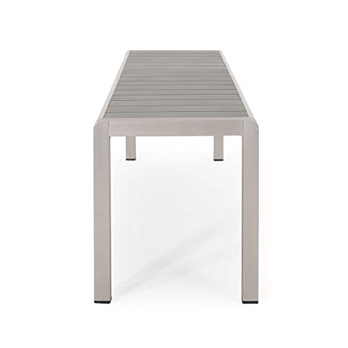 Great Deal Furniture Odelia Outdoor Modern Aluminum Dining Bench With Faux Wood Seat, Gray And Silver #TOP6