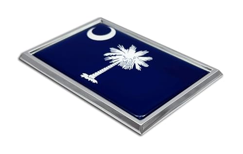 Image of Elektroplate Premium South Carolina SC State Flag with Palmetto Tree All Metal Chrome Emblem for Cars, Trucks, and All Auto | Universal Fit at 2.5 inch x 3.8 inch | Weatherproof