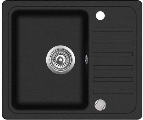 Rein Schwarz LINDBERGH® Granit Spüle "SIM44" + Siphon Einbauspüle Küchenspüle Spülbecken + DREHEXCENTER - Verbundstoffe MADE IN GERMANY (6. Spüle SIM44) Cover