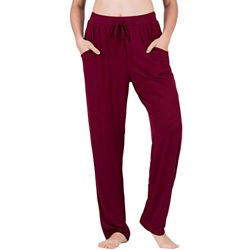 LOFBAZ Yoga Sweatpants for Women Girls Leggings Jogger Clothes with Pockets Lounge Outfits Pajama Maternity Clothing Dark Red M