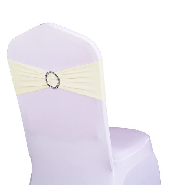 KALGHI Fascia per sedia elastica da 100 pezzi Fascia per sedia in spandex di poliestere con anello per la decorazione della copertura della sedia della festa nuziale-avorio