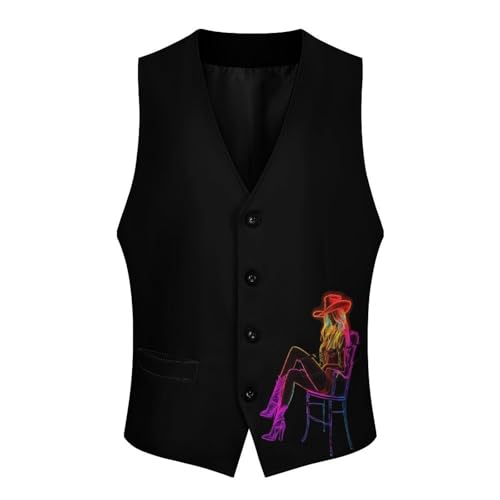 Neon Cowgirl Lady Men's Formal Suit Vest for Business Formal Or Casual Dress Waistcoat Wedding4