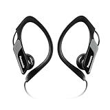 Panasonic RP-HS34E-K Auriculares Tipo Clip para Uso Deportivo, Resistentes al Agua, Ideales para Deportistas, Bajos Claros y Sólidos, Negro