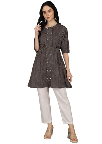 Image of Yash Gallery Women's Cotton Stripe Printed Straight Tunic for Women