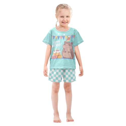 Checkerboard Plaid Birthday Cake Pajama Set Short Sleeve Summer Pajamas Shorts Sets PJ Clothes Set Soft 5Y3