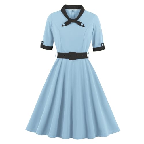 Vestido de noche retro de los años 50 con falda acampanada y elegante cuello en V 1
