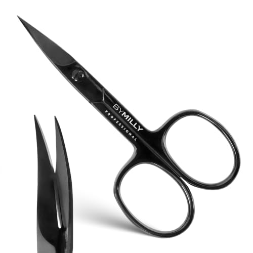 By MILLY Professional Nail Scissors | High Carbon Stainless Steel | Manicure | Razor Sharp Curved Blade for Women - 100% Stainless Steel Beauty Scissors for Nails (Black)