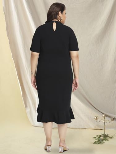 Image of wild U Women Plus Size Bodycon Dress | Stretchable Fabric | Half Sleeve | Western Stylish (Black, Size : 3XL to 8XL)