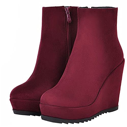 Betastella Women's Wedge Platform Ankle Boots Faux Suede Heels Zip Up Booties