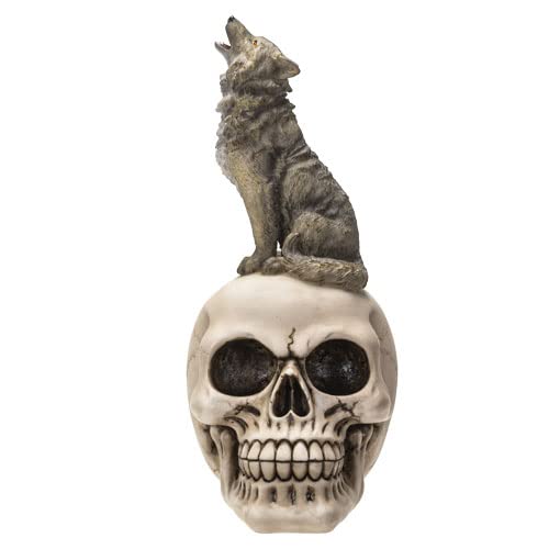 Figurine loup sur tête de mort cadeau idéal pour passionné d'univers fantastique et rock