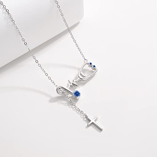 925 Sterling Silver Nurse Stethoscope Cross Pendant Necklace Medical Assistant Jewelry Gift for Women Registered Nurse Doctor Medicine Lariat Y Necklace Medical Student Graduation Birthday Jewelry Gift Nurse Week Jewelry Gifts3