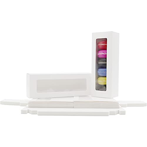 La Llareta - Cajas para macarones, 25 unidades, papel para tartas, ventana, cajas, magdalenas con ventana transparente, para buñuelos, mini pasteles, chocolate, galletas, macarones (8,1 x 2,7 x 2