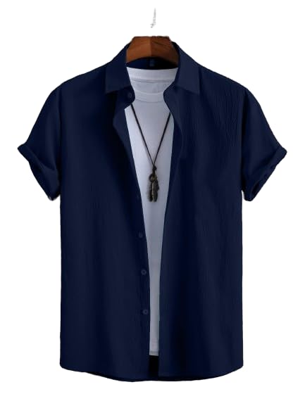 Image of ROYALICA Regular Fit Self Design Solid Spread Collar Casual, Formal Shirt for Men | Shirt for Men, Shirt for Men Design, Shirt, Shirt Gents, Shirts for Men (M, Navy Blue)