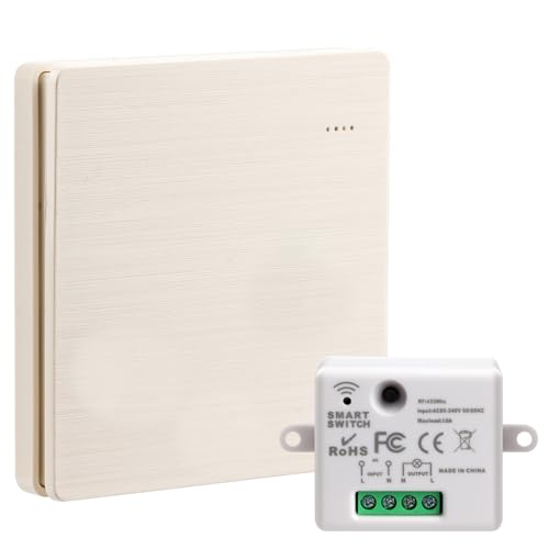 Kit Interrupteur Sans Fil avec Télécommande à Piles par Énergie Cinétique, Récepteur Mini Taille 433MHz Portée 200M Va-et-Vient Commande Murale ON/OFF pour Éclairage