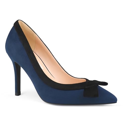 Zzheels Women's Bow High Heels Closed Pointy Toe Pumps 3.5'' Stiletto Heels Slip on Dress Shoes