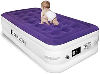 CHILLSUN Twin Air Mattress Inflatable Airbed with Built in Pump, 3 Mins Quick Self-Inflation, Comfortable Top Surface Blow Up Bed for Home Portable Camping Travel, 75x39x18'', 550 lb MAX