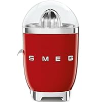 Smeg, Spremiagrumi Elettrico CJF11RDEU, Spremitura a Pressione Manuale, Beccuccio Antigoccia e Cono Universale, Base Antiscivolo, Avvolgicavo Integrato, 70W, Rosso