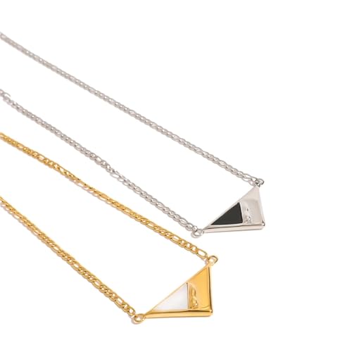Bijoux tendance : collier pendentif triangle géométrique acier et coquillage