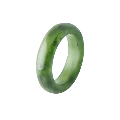 YMHOP 5-6mm Width Natural Hotan Jade Rings Good Luck Jewelry Natural Green Jade FengShui Ring for Women Men Unisex with Gift Box (5-6mm width, 9)