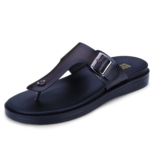 Image of DOCTOR EXTRA SOFT Men's Classic Casual Original Leather Thong Black /Brown Sandals /Chappals with Memory Foam Cushion| Stylish & Non-Slip|Comfortable & Lightweight |Flip flops Slippers Gents & Boys F-3