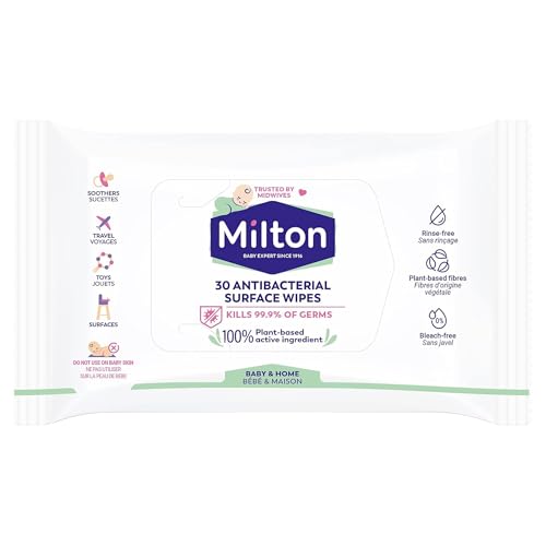 Milton Antibacterial Surface Wipes 30 Wipes Powerful Cleaning Wipes for Kitchen Bathroom Baby Items and Household Surfaces Gentle No Rinse Formula for Everyday Hygiene Cleaning