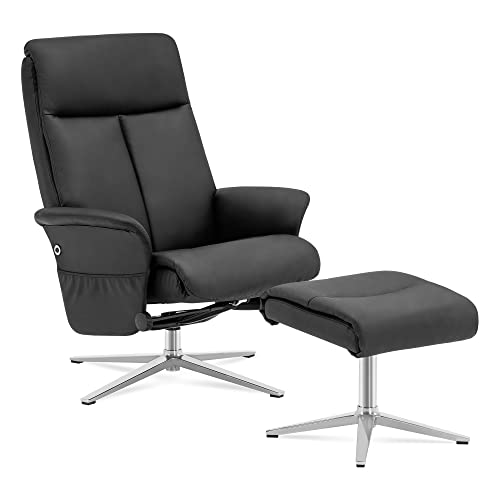 MCombo Swivel Recliner with Ottoman, Modern Heavy-Duty Aluminum Base, Faux Leather Lounge Chair for...