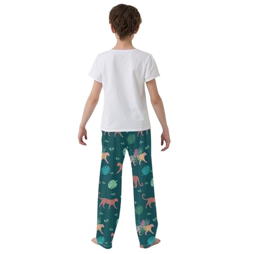 Leopard with Florals Boys Long Pants Soft Trousers Elastic Waist Kids Lounge Bottoms with Pockets S-XL3