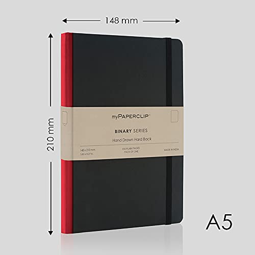 Image of myPAPERCLIP Binary Series - A5 Unruled Notebook | Italian Hardboard Cover | 192 Pages, 80 GSM Paper, A5 (5.83 x 8.27 in) | Thread Bound with Elastic Closure & Bookmark | Red