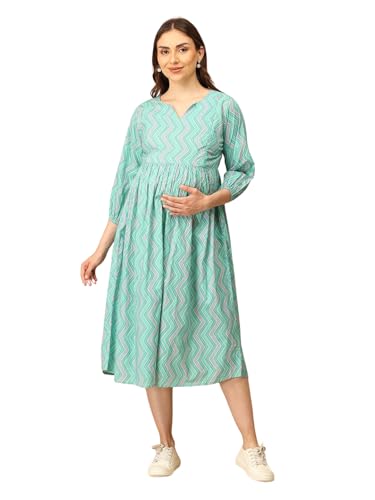 Image of The Mom Store Maternity and Nursing Dress | Pre and Post Pregnancy Dress | Zipper /Button Opening | Causal Wear | Trendy Stylish Causal Dresses for New Moms