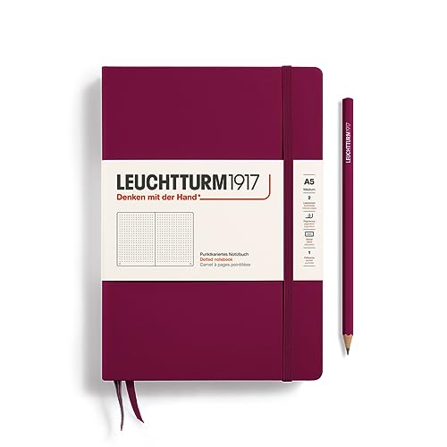 Image of LEUCHTTURM1917 - Notebook Hardcover Medium A5-251 Numbered Pages for Writing and Journaling (Port Red, Dotted)
