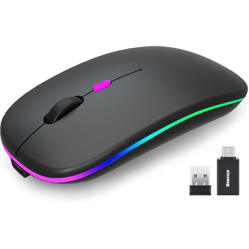 Wowssyo Souris sans Fil USB 2,4 GHz - Souris Bluetooth Suivi Optique 800/1200/1600 DPI Double Mode Rechargeable pour Ordinateur Portable, PC, iOS, Android, iPad, Windows