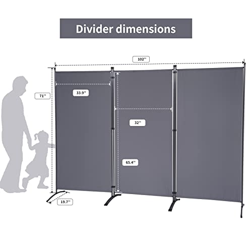 Chosenm 3 Panel Folding Privacy Screens, 6 Ft Tall Wall Divider With Metal Frame, Freestanding Room Divider For Office Bedroom Study (3 Panel, Grey) #TOP1