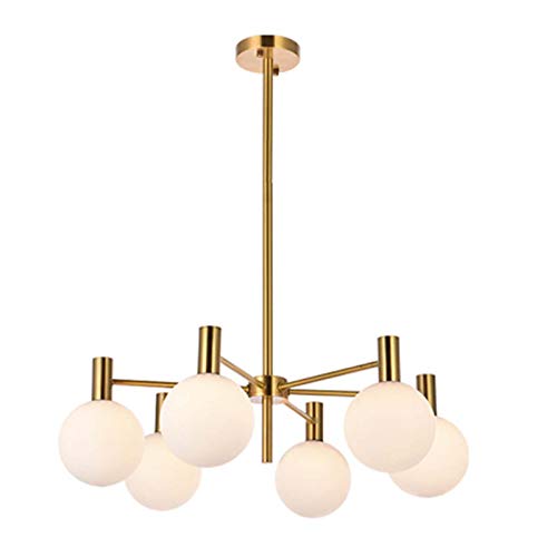 Lustre de salon moderne G9 en cuivre et verre blanc laitier à 6 lumières