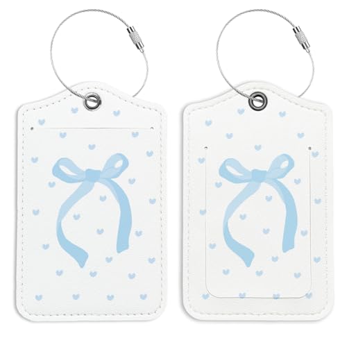 LARTSFRO Coquette Blue Bow Luggage Tags for Suitcases, Cute Bow Luggage Tags for Women, Cute Trendy Girly 2 Pack Luggage Tag for Travel, Teen Girls Gifts Suitcase Tags