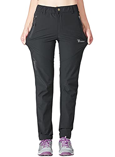 YSENTO Damen Wanderhose Outdoorhose Wasserdicht Schnelltrockend Stretch Trekkinghose Funktionshose mit Reißverschlusstaschen(Schwarz,M)