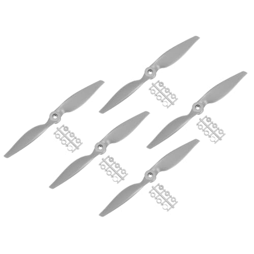 MECCANIXITY 5Pcs 10x5 Inch Propeller RC Propellers 2-Vane Blades Props Gray with Adapter Rings for RC Airplane Aircraft Prop Replacement