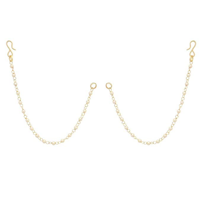 Fashion Accessories Gold Plated White Pearl Brass Single Layer Traditional Rajwadi Ear to Hair Chain Accessory for Women (B0BV9TS7X4) Amazon Price History, Amazon Price Tracker