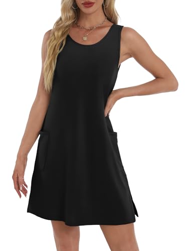 Image of BKRIVE Coverup Summer Dresses for Women 2026 Eyelet Casual Loose Sleeveless Sundresses Tank Dresses with Pockets