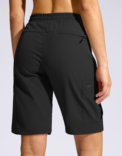 SANTINY Women's 10'' Lightweight Hiking Cargo Shorts with 5 Zipper Pockets Quick Dry Summer Long Travel Golf Shorts for Women2